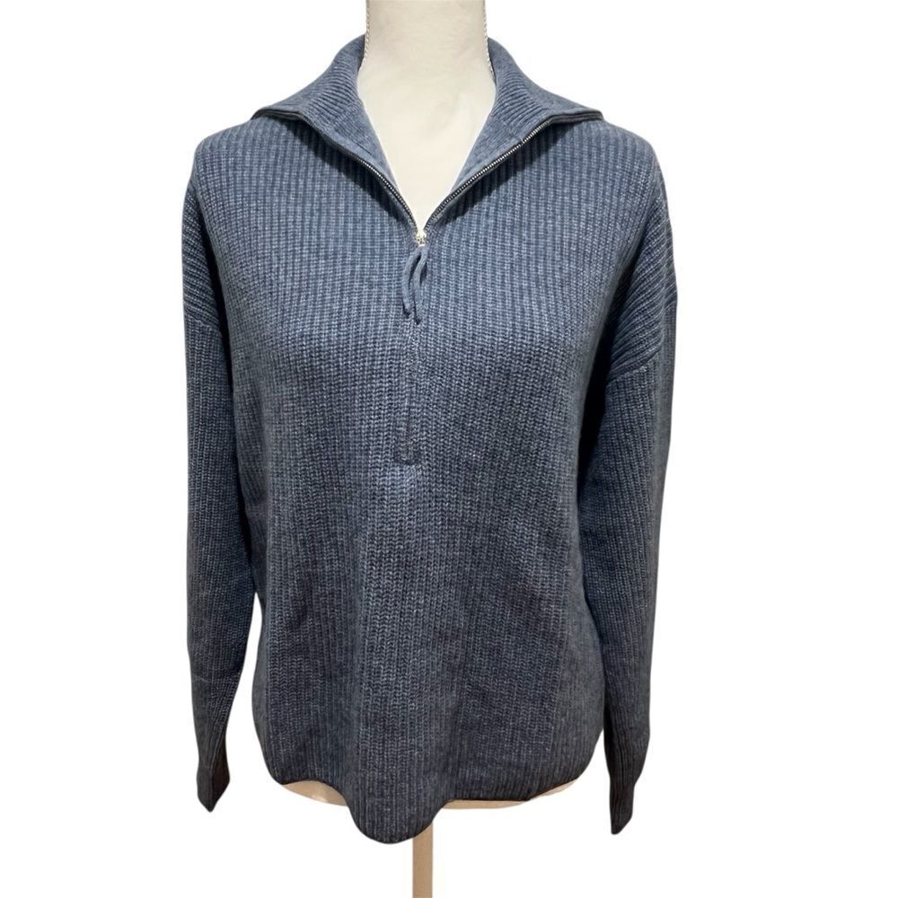 NWT Revolve One Grey Day women's cashmere quarter zip sweater size large - Picture 2 of 9